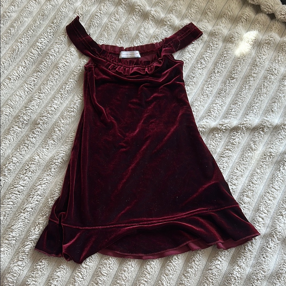 Velvet Burgundy Off-Shoulder Kids Dress